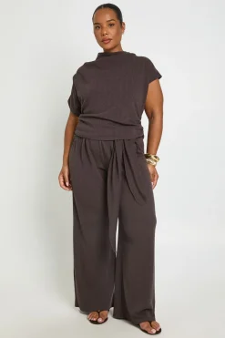 Ensemble Top Ample Épaules Dénudées & Pantalon Large À Taille Nouée