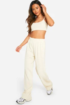 boohoo Ensemble top court à col en cuillère gaufré et pantalon à jambe droite<Femme Ensembles