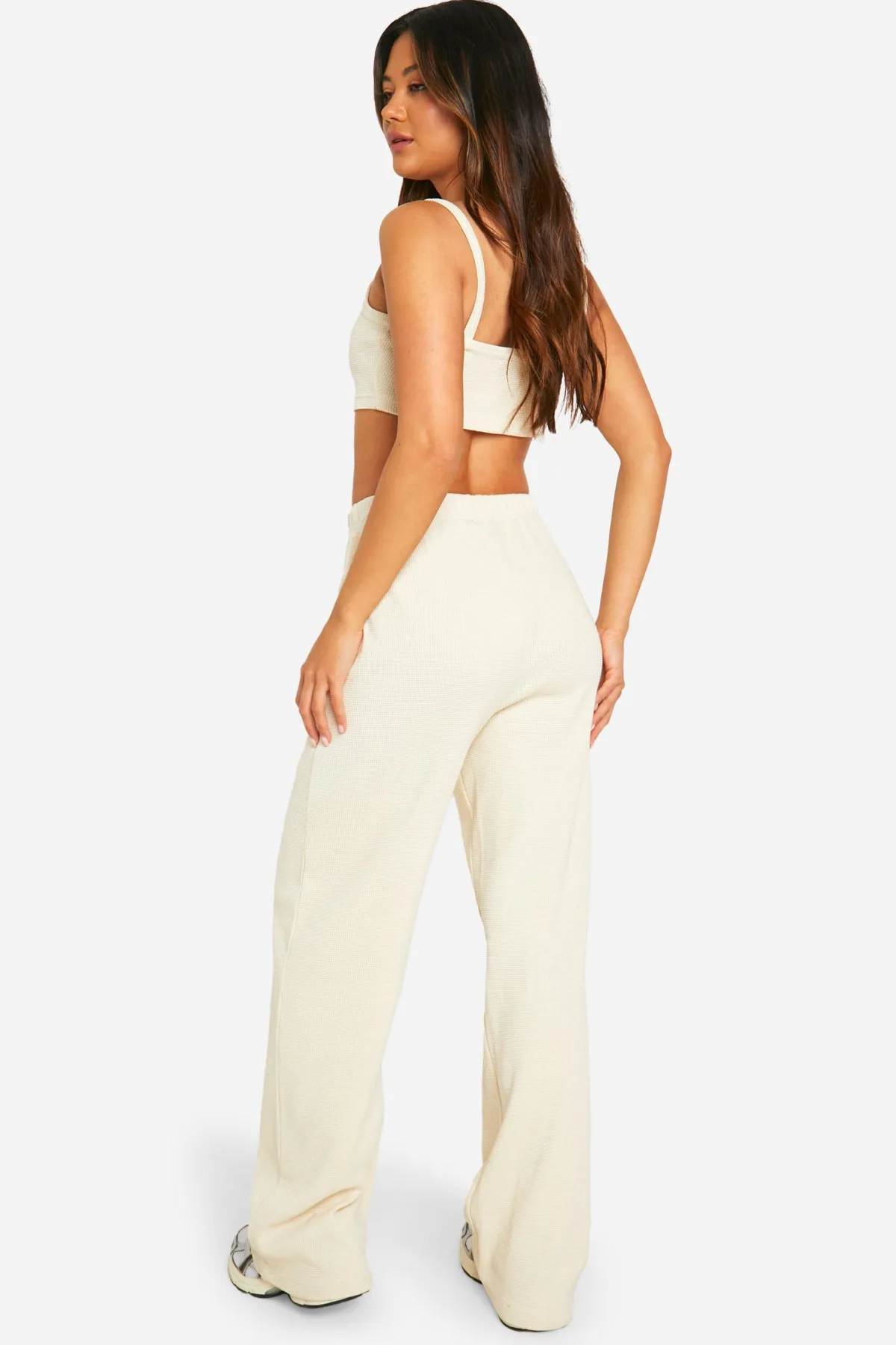 boohoo Ensemble top court à col en cuillère gaufré et pantalon à jambe droite<Femme Ensembles