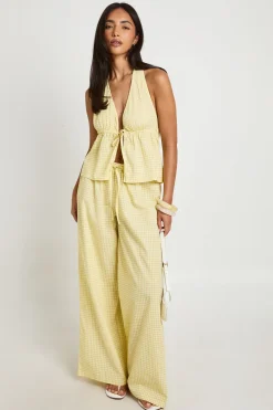 Ensemble Top Dos Nu À Détail De Couture Vichy Et Pantalon Large