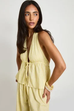 Ensemble Top Dos Nu À Détail De Couture Vichy Et Pantalon Large