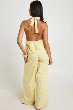 Ensemble Top Dos Nu À Détail De Couture Vichy Et Pantalon Large