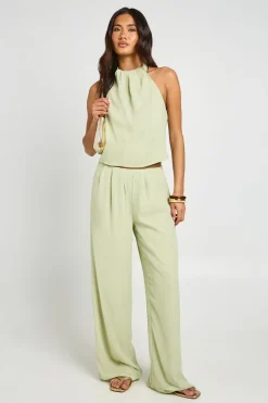 Ensemble Top Dos Nu Plissé Col Licou Et Pantalon Large En Mousseline