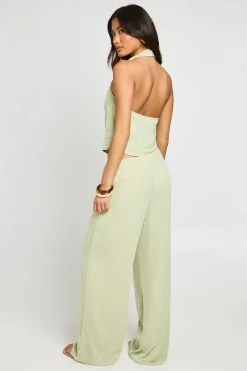 Ensemble Top Dos Nu Plissé Col Licou Et Pantalon Large En Mousseline