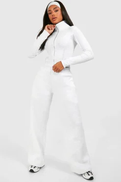 Ensemble top à double zip avec détails en côtes et joggers à jambe droite