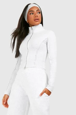Ensemble top à double zip avec détails en côtes et joggers à jambe droite