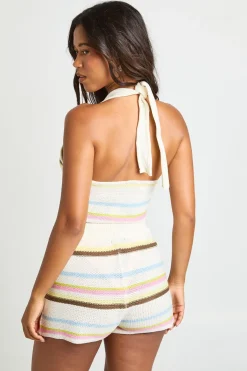 boohoo Ensemble Top à Rayures au Crochet avec Encolure Dos-nu et Short<Femme Tenues De Plage|Pulls Et Gilets