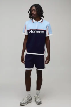 boohooMAN Ensemble Tricoté Décontracté Polo Et Short À Blocs De Couleur<Homme Maille|Mailles