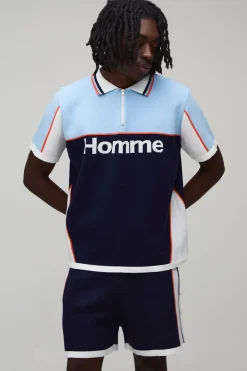 boohooMAN Ensemble Tricoté Décontracté Polo Et Short À Blocs De Couleur<Homme Maille|Mailles