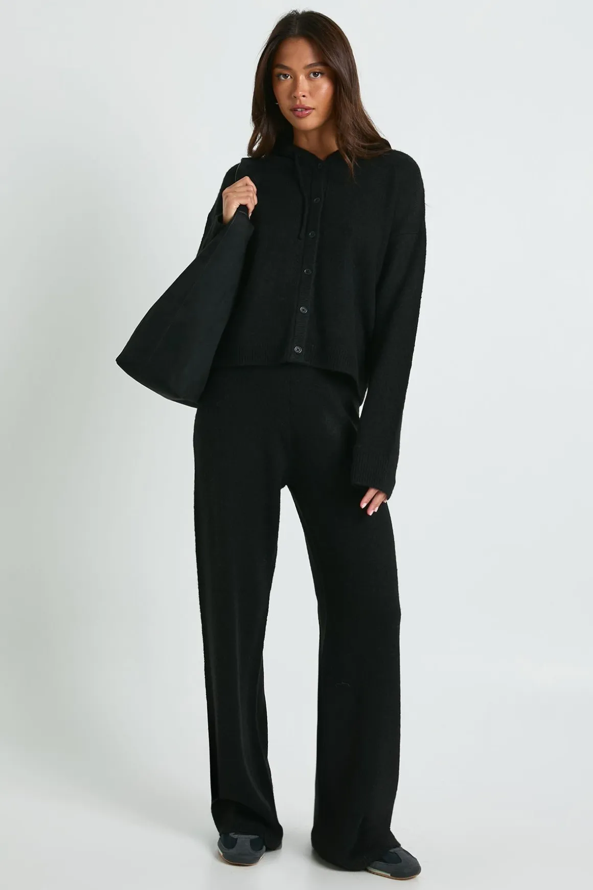 Ensemble Tricoté Oversize : Sweat À Casynthétiqueche Boutonné Et Pantalon Large
