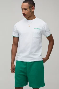 Ensemble T-shirt Ajusté Et Short Coupe Régulière Avec Surpiqûre Contrastante