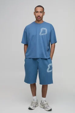 Ensemble T-shirt Ample Oversize Avec Appliqué B Effet Délavé Et Short