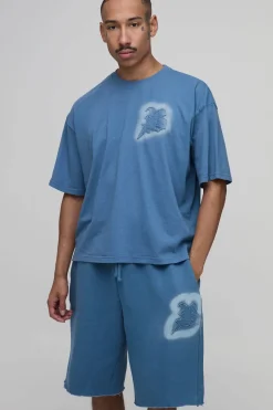 Ensemble T-shirt Ample Oversize Avec Appliqué B Effet Délavé Et Short