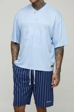 boohooMAN Ensemble T-shirt à appliqué hockey boxy oversize Tall et short Airtex Set<Homme Tout Afficher|Survêtements