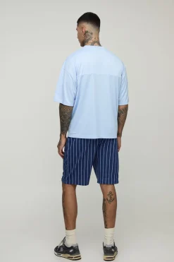 boohooMAN Ensemble T-shirt à appliqué hockey boxy oversize Tall et short Airtex Set<Homme Tout Afficher|Survêtements