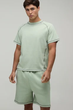 Ensemble T-shirt Boxy Coupe Regular À Surpiqûres Contrastées & Short Coupe Regular