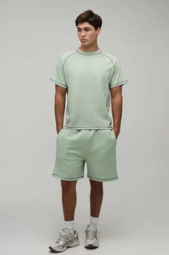 Ensemble T-shirt Boxy Coupe Regular À Surpiqûres Contrastées & Short Coupe Regular