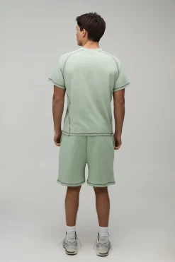 Ensemble T-shirt Boxy Coupe Regular À Surpiqûres Contrastées & Short Coupe Regular
