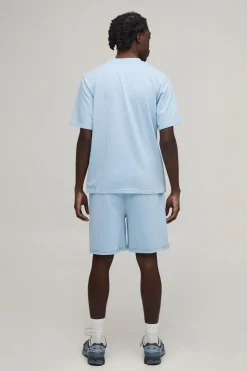 Ensemble T-shirt Brodé À Coutures Contrastées En Molleton Bouclette Et Short Coupe Regular