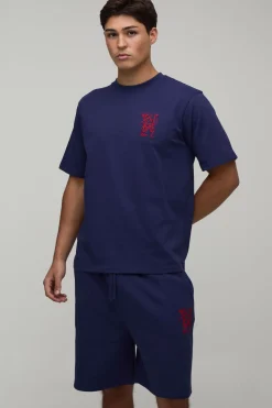 Ensemble T-shirt Broderie Homard Coupe Regular Et Short Coupe Regular