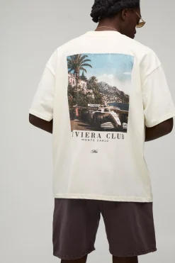 Ensemble T-shirt Col Rallongé Oversize Imprimé Riviera Et Short