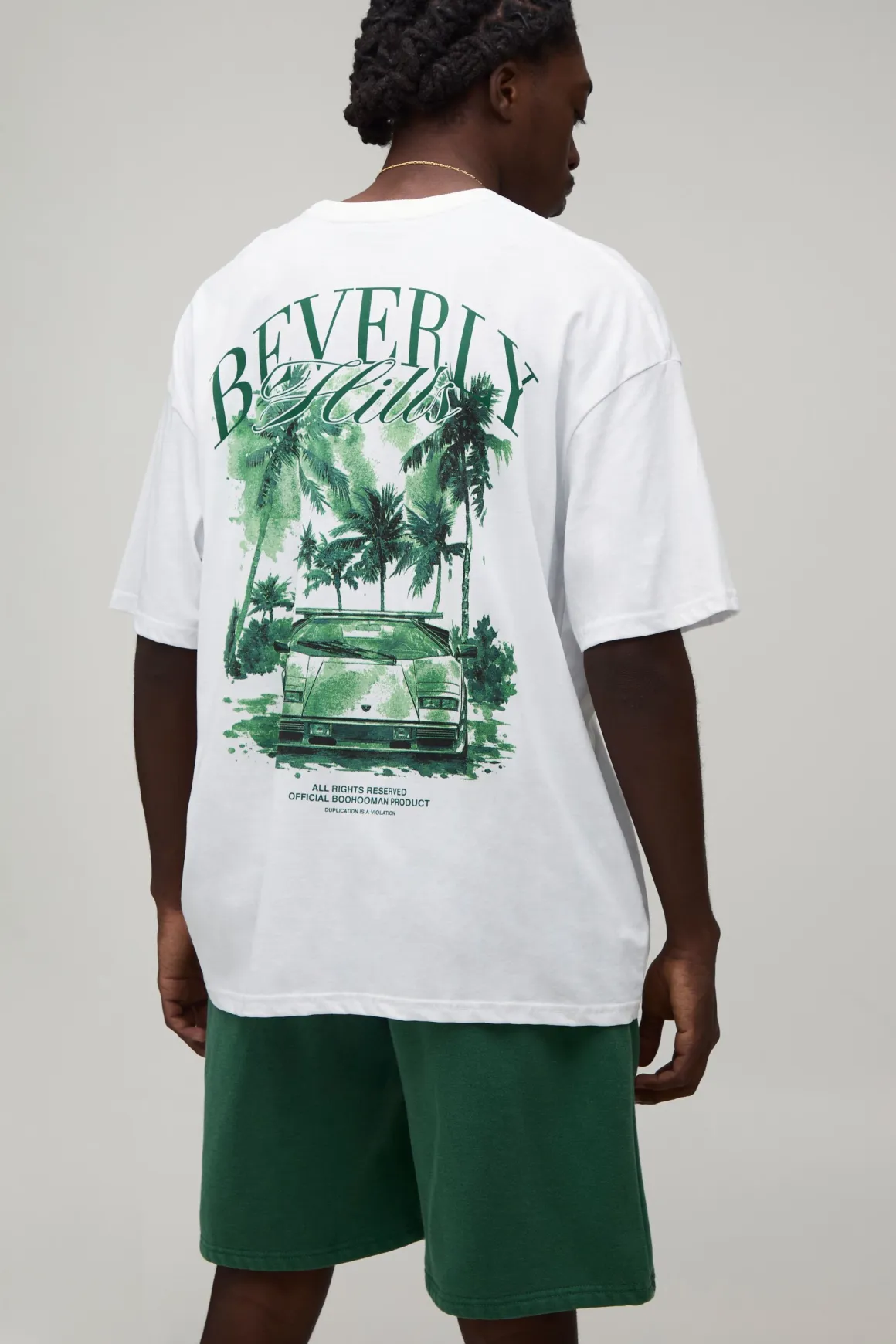 Ensemble T-shirt Col Rond Oversize Et Short Imprimé Palmiers Beverly Hills