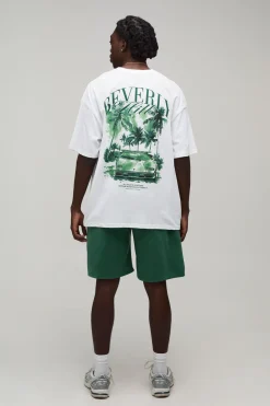 Ensemble T-shirt Col Rond Oversize Et Short Imprimé Palmiers Beverly Hills