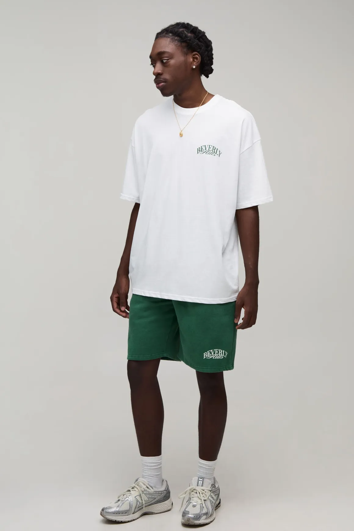 Ensemble T-shirt Col Rond Oversize Et Short Imprimé Palmiers Beverly Hills