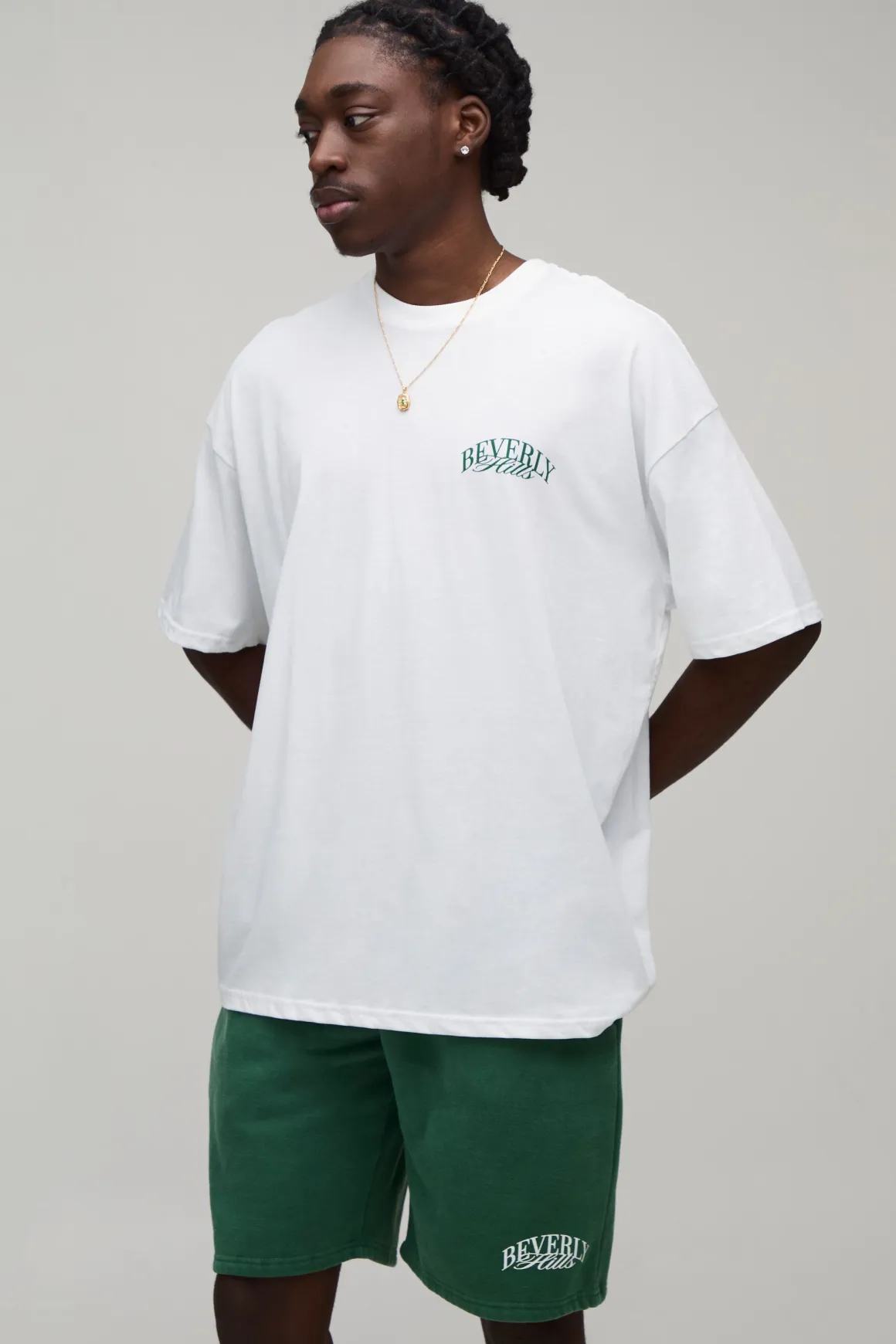 Ensemble T-shirt Col Rond Oversize Et Short Imprimé Palmiers Beverly Hills