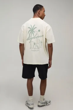 Ensemble T-shirt Col Étendu Et Short Oversize Imprimé Palmiers Mykonos