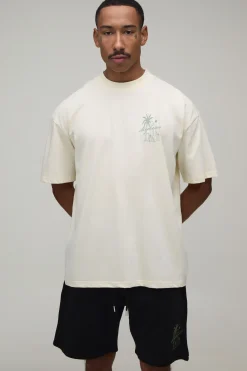 Ensemble T-shirt Col Étendu Et Short Oversize Imprimé Palmiers Mykonos