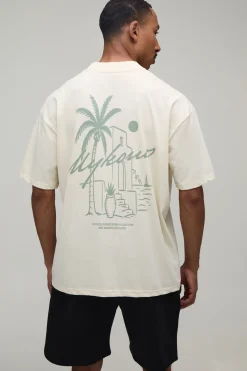 Ensemble T-shirt Col Étendu Et Short Oversize Imprimé Palmiers Mykonos
