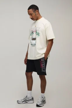 boohooMAN Ensemble T-shirt Col Étendu Oversize Et Short Imprimé Palmiers Beverly Hills<Homme Survêtements