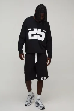 boohooMAN Ensemble T-shirt Col V À Effet Superposé Et Short Coupe Ample Oversize<Homme Ensembles|Survêtements