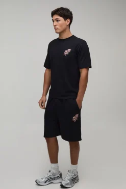 Ensemble T-shirt Coupe Regular Brodé De Roses Et Short Coupe Regular