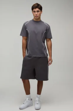 Ensemble T-shirt Coupe Regular À Panneaux Et Passepoil Contrastant & Short Ample