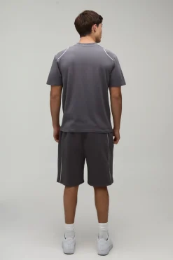 Ensemble T-shirt Coupe Regular À Panneaux Et Passepoil Contrastant & Short Ample