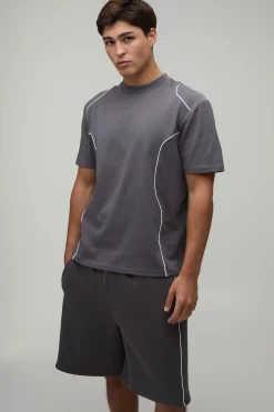 Ensemble T-shirt Coupe Regular À Panneaux Et Passepoil Contrastant & Short Ample