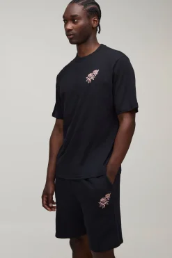 Ensemble T-shirt Coupe Regular Broderie Rose Et Short Coupe Regular Tall