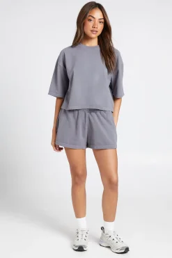 Ensemble T-shirt Court Ample Et Short Molleton Effet Délavé