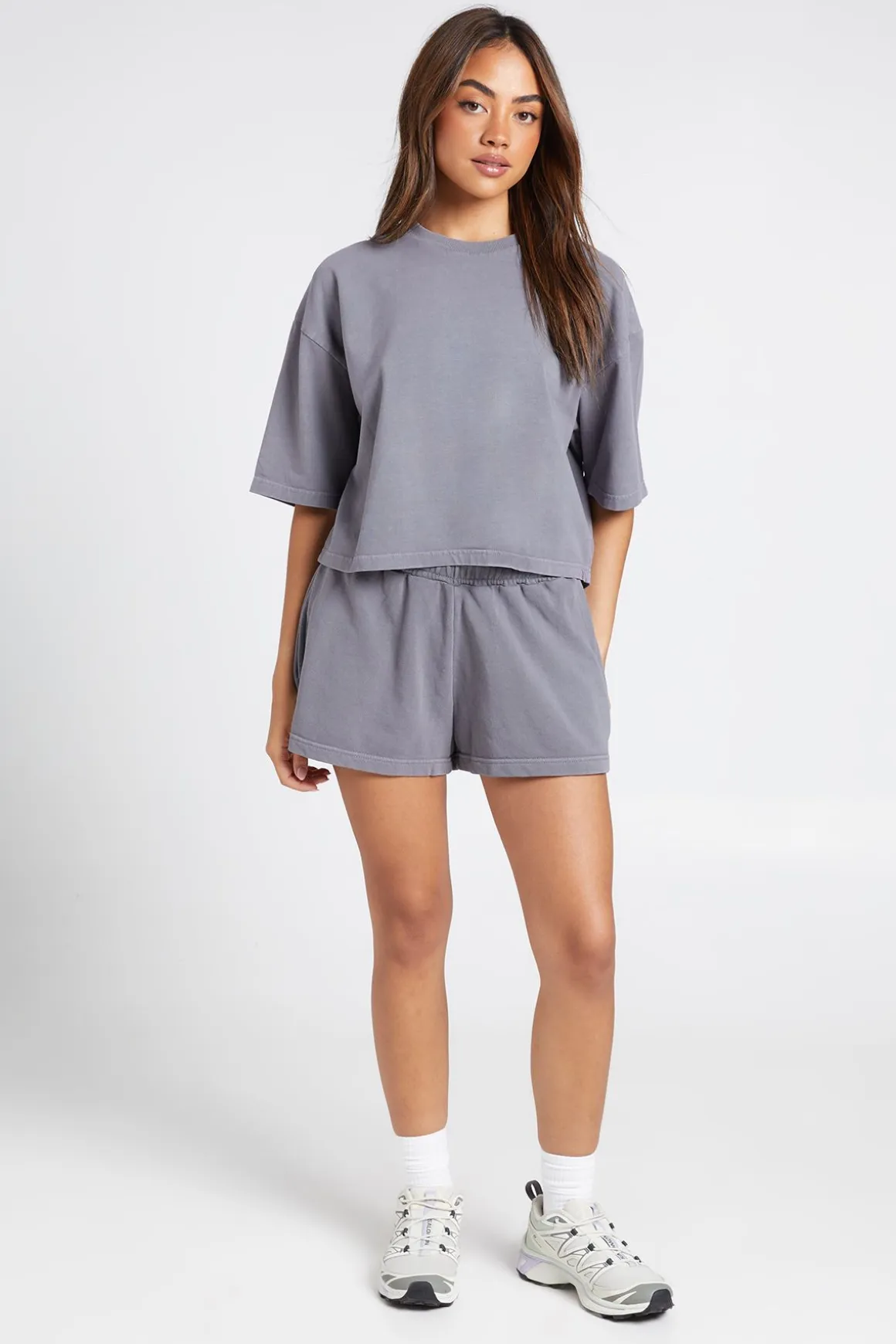 Ensemble T-shirt Court Ample Et Short Molleton Effet Délavé
