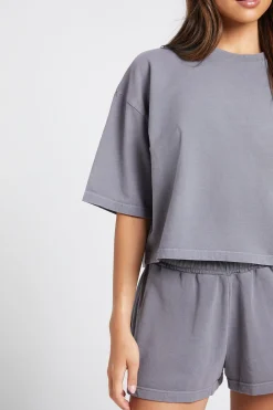 Ensemble T-shirt Court Ample Et Short Molleton Effet Délavé