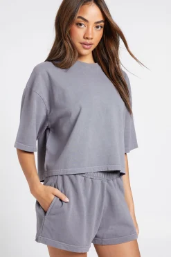 Ensemble T-shirt Court Ample Et Short Molleton Effet Délavé