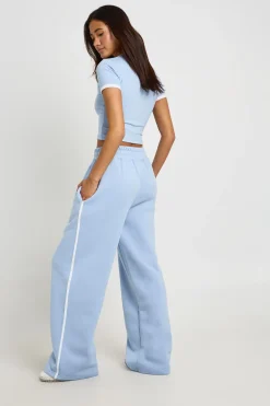 Ensemble T-shirt Court À Passepoil Contrasté Et Jogger Droit À Jambes Larges