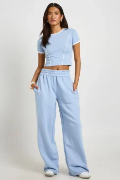 Ensemble T-shirt Court À Passepoil Contrasté Et Jogger Droit À Jambes Larges