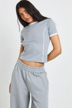 Ensemble T-shirt À Détails Passepoilés Et Jogger Droit Pour Grande Taille