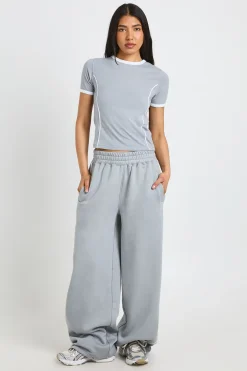 Ensemble T-shirt À Détails Passepoilés Et Jogger Droit Pour Grande Taille