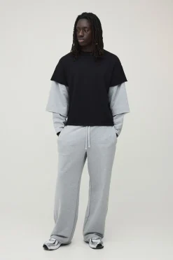 boohooMAN Ensemble T-shirt Et Jogger Oversize Ample À Triple Fausse Manche En Molleton Bouclette<Homme Ensembles|Survêtements