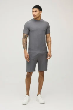 Ensemble T-shirt Et Short En Jersey Côtelé Coupe Ajustée
