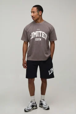 Ensemble T-shirt Et Short Imprimé Édition Limitée Effet Délavé Coupe Oversize